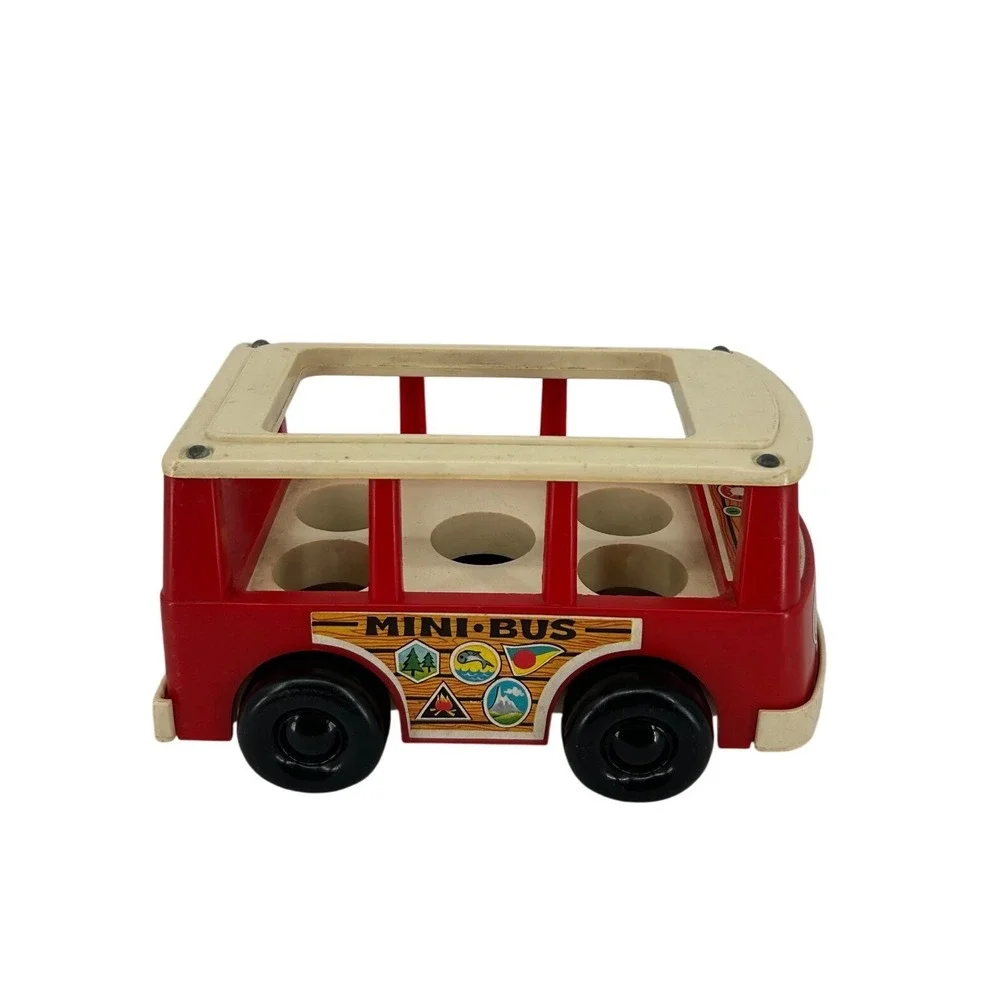 Vintage 1969 Fisher Price Little People Mini Bus 141 Red Toy Vehicle